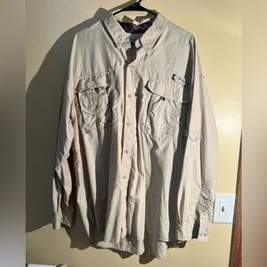 Men’s Columbia PFG Khaki Long Sleeve Button Down Fishing Shirt Size XXL